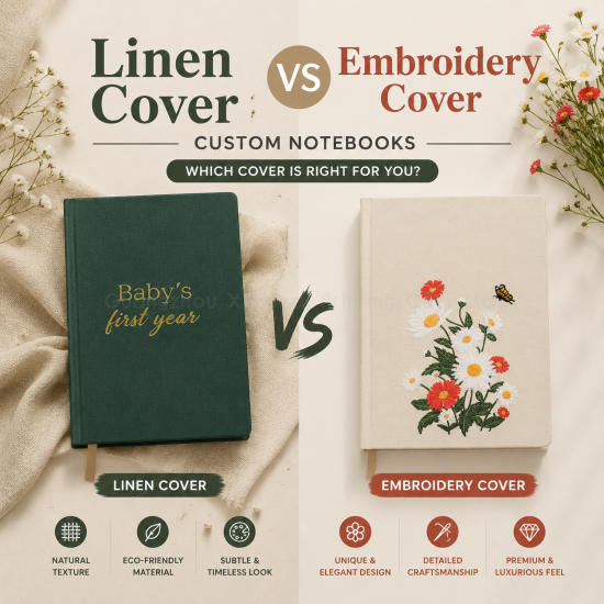 How to Choose Linen Cover VS Embroidery Cover Custom Notebooks