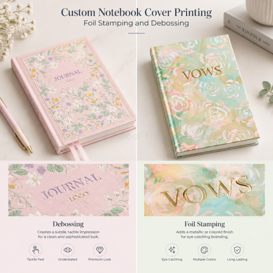 Custom Notebook Cover Printing: Foil Stamping and Debossing